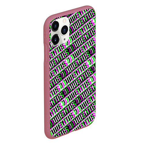 Чехол iPhone 11 Pro матовый Juventus glitch pattern / 3D-Малиновый – фото 2