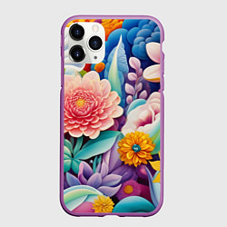 Чехол iPhone 11 Pro матовый Лето объемные цветы, цвет: 3D-фиолетовый