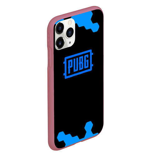 Чехол iPhone 11 Pro матовый PUBG синие соты абстракция / 3D-Малиновый – фото 2