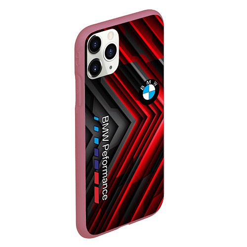 Чехол iPhone 11 Pro матовый BMW geometry stripes red / 3D-Малиновый – фото 2