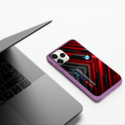 Чехол iPhone 11 Pro матовый BMW geometry stripes red, цвет: 3D-фиолетовый — фото 2