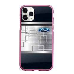 Чехол iPhone 11 Pro матовый FORD текстура из метала, цвет: 3D-малиновый