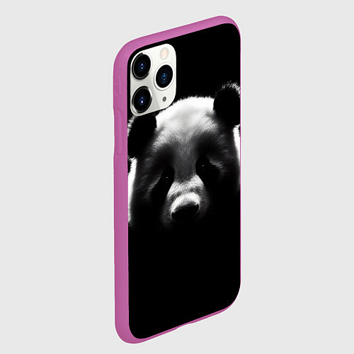 Чехол iPhone 11 Pro матовый Панда на черном фоне / 3D-Фиолетовый – фото 2