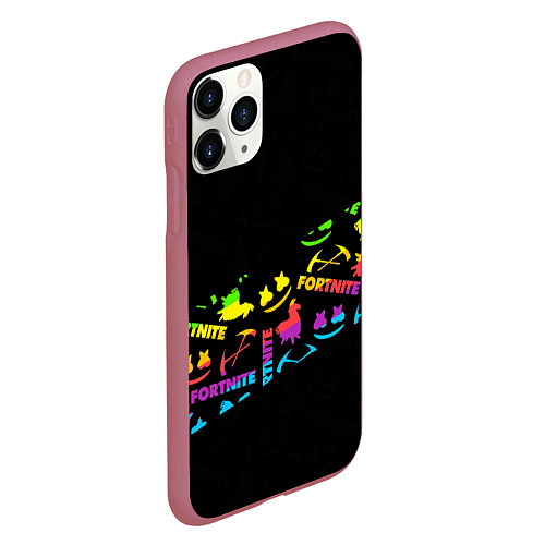 Чехол iPhone 11 Pro матовый Fortnite rainbow / 3D-Малиновый – фото 2