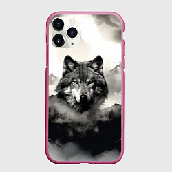 Чехол iPhone 11 Pro матовый Голова серого волка, цвет: 3D-малиновый