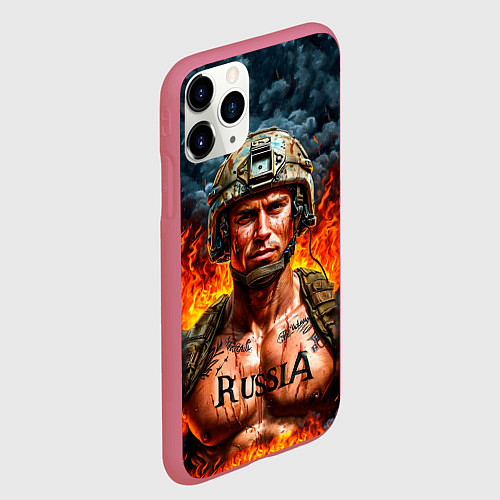 Чехол iPhone 11 Pro матовый Воин России / 3D-Малиновый – фото 2