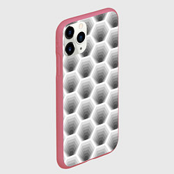 Чехол iPhone 11 Pro матовый Неоновые соты, цвет: 3D-малиновый — фото 2