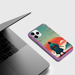 Чехол iPhone 11 Pro матовый Яркий самурай на закате, цвет: 3D-фиолетовый — фото 2