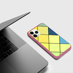 Чехол iPhone 11 Pro матовый Геометрия линии клетка, цвет: 3D-малиновый — фото 2