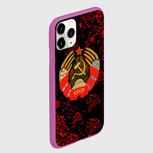 Чехол iPhone 11 Pro матовый СССР паттерн стиль / 3D-Фиолетовый – фото 2