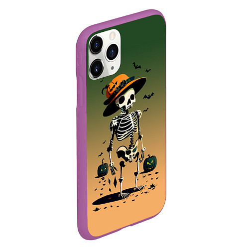 Чехол iPhone 11 Pro матовый Funny skeleton - ai art fantasy / 3D-Фиолетовый – фото 2