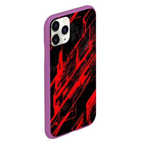 Чехол iPhone 11 Pro матовый Red stripes on a black background / 3D-Фиолетовый – фото 2