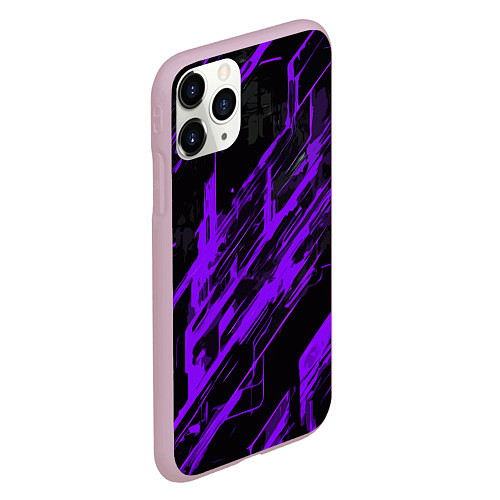 Чехол iPhone 11 Pro матовый Purple stripes on a black background / 3D-Розовый – фото 2