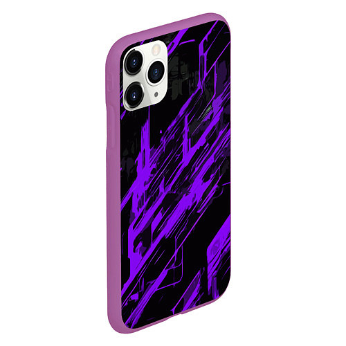 Чехол iPhone 11 Pro матовый Purple stripes on a black background / 3D-Фиолетовый – фото 2