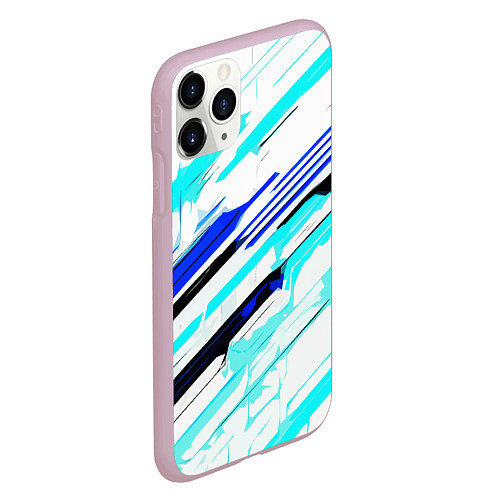 Чехол iPhone 11 Pro матовый Чёрно-сине-голубые полосы на белом фоне / 3D-Розовый – фото 2