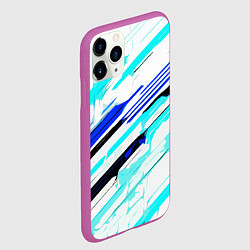 Чехол iPhone 11 Pro матовый Чёрно-сине-голубые полосы на белом фоне, цвет: 3D-фиолетовый — фото 2