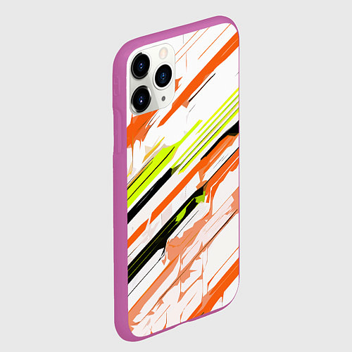 Чехол iPhone 11 Pro матовый Оранжево-жёлто-чёрные полосы на белом фоне / 3D-Фиолетовый – фото 2