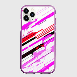 Чехол iPhone 11 Pro матовый Красно-розово-чёрные полосы на белом фоне, цвет: 3D-фиолетовый