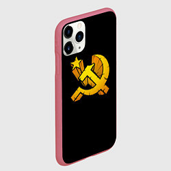 Чехол iPhone 11 Pro матовый СССР серп и молот лого, цвет: 3D-малиновый — фото 2