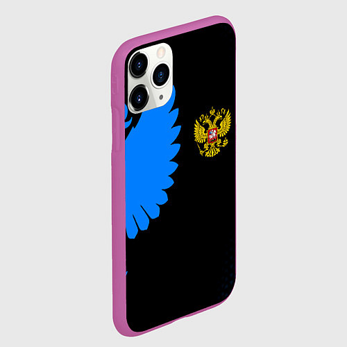 Чехол iPhone 11 Pro матовый Герб РФ синий / 3D-Фиолетовый – фото 2
