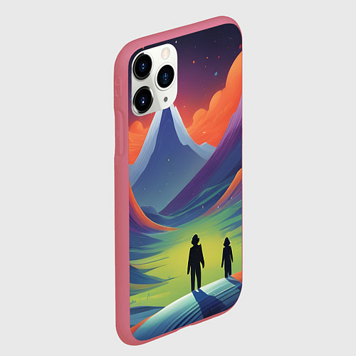 Чехол iPhone 11 Pro матовый Фантастический красочный пейзаж / 3D-Малиновый – фото 2