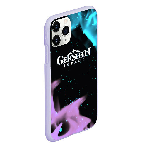 Чехол iPhone 11 Pro матовый Genshin Impact flame neon / 3D-Светло-сиреневый – фото 2