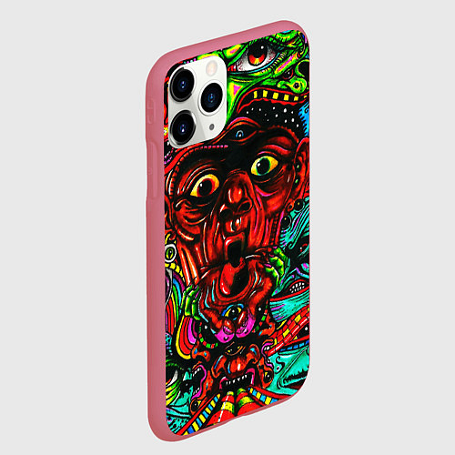Чехол iPhone 11 Pro матовый Мексиканский стиль психоделика / 3D-Малиновый – фото 2