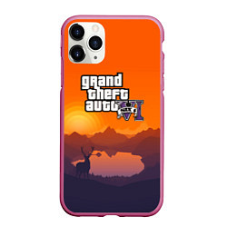 Чехол iPhone 11 Pro матовый GTA6 nature, цвет: 3D-малиновый