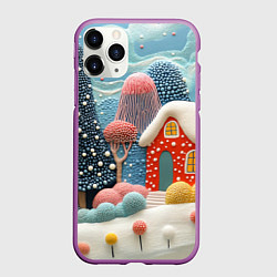 Чехол iPhone 11 Pro матовый Объемный домик и елочки, цвет: 3D-фиолетовый