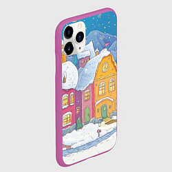 Чехол iPhone 11 Pro матовый Заснеженный рисованный городок, цвет: 3D-фиолетовый — фото 2