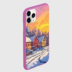 Чехол iPhone 11 Pro матовый Заснеженная улица с домами, цвет: 3D-фиолетовый — фото 2