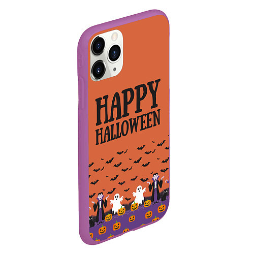 Чехол iPhone 11 Pro матовый Happy Halloween pattern / 3D-Фиолетовый – фото 2