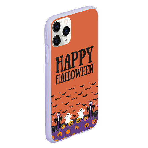 Чехол iPhone 11 Pro матовый Happy Halloween pattern / 3D-Светло-сиреневый – фото 2