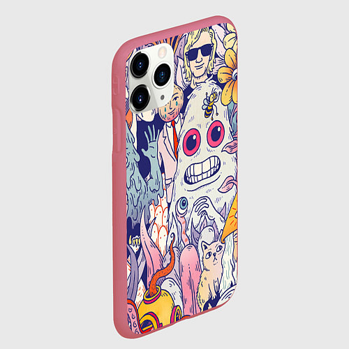 Чехол iPhone 11 Pro матовый Психоделические монстры / 3D-Малиновый – фото 2