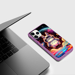 Чехол iPhone 11 Pro матовый Тоторо в открытом космосе - нейроарт, цвет: 3D-фиолетовый — фото 2