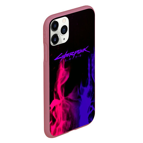 Чехол iPhone 11 Pro матовый Cyberpunk 2077 neon flame / 3D-Малиновый – фото 2