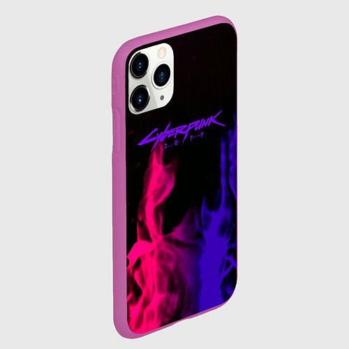 Чехол iPhone 11 Pro матовый Cyberpunk 2077 neon flame / 3D-Фиолетовый – фото 2