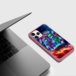 Чехол iPhone 11 Pro матовый Марио и Луиджи в открытом космосе - неоновое свече, цвет: 3D-малиновый — фото 2