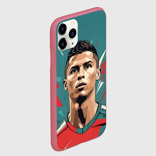 Чехол iPhone 11 Pro матовый Футболист Рональдо / 3D-Малиновый – фото 2
