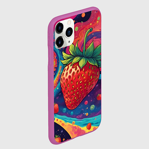 Чехол iPhone 11 Pro матовый Психоделика клубничка / 3D-Фиолетовый – фото 2