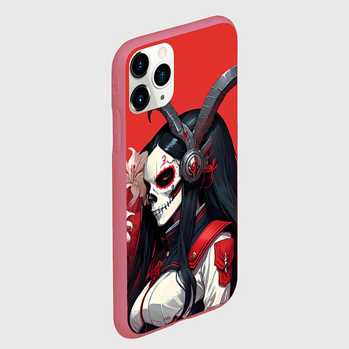 Чехол iPhone 11 Pro матовый Девушка с макияжем калавера / 3D-Малиновый – фото 2