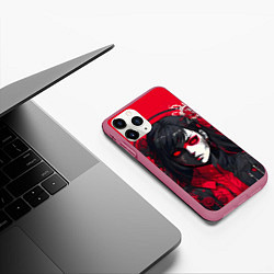 Чехол iPhone 11 Pro матовый Девушка в стиле аниме в куртке на красном фоне, цвет: 3D-малиновый — фото 2