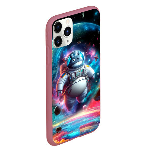 Чехол iPhone 11 Pro матовый Astronaut Totoro in neon space - ai art fantasy / 3D-Малиновый – фото 2