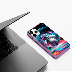 Чехол iPhone 11 Pro матовый Astronaut Totoro in neon space - ai art fantasy, цвет: 3D-фиолетовый — фото 2