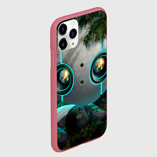 Чехол iPhone 11 Pro матовый Дикий робот в кустах / 3D-Малиновый – фото 2
