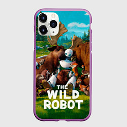 Чехол iPhone 11 Pro матовый Дикий робот в объятиях друзей
