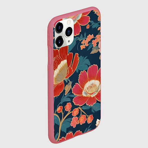 Чехол iPhone 11 Pro матовый Искусство алые цветы / 3D-Малиновый – фото 2