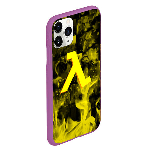 Чехол iPhone 11 Pro матовый Half life flame game / 3D-Фиолетовый – фото 2