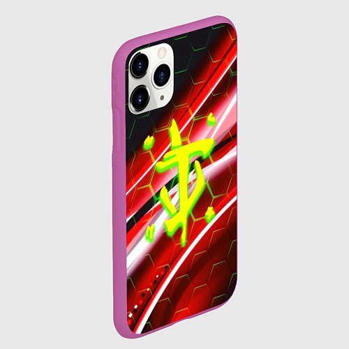 Чехол iPhone 11 Pro матовый Doom кислотное лого броня / 3D-Фиолетовый – фото 2