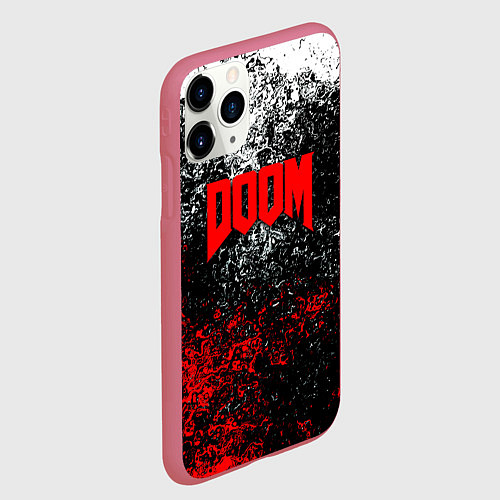 Чехол iPhone 11 Pro матовый Doom брызги красок / 3D-Малиновый – фото 2